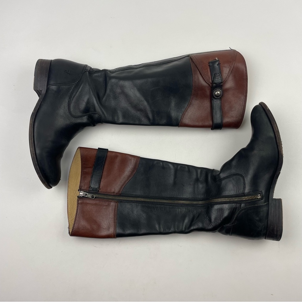Frye Jayden Button Black Brown Leather Tall Riding Boots Womens Size 7.5